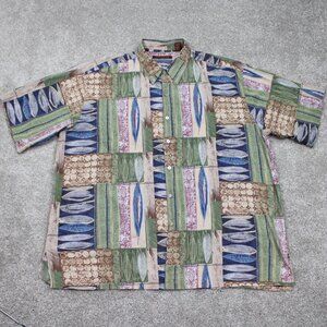 Tori Richard AOP Shirt Mens 2XL XXL Blue/Green Leaves All Over Print Cotton Lawn